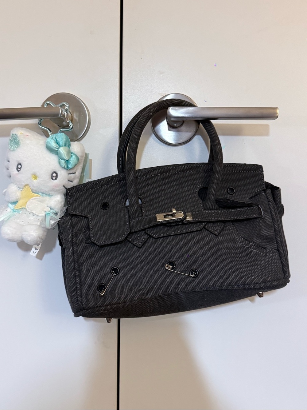Black Canvas Top-Handle Satchel Bag